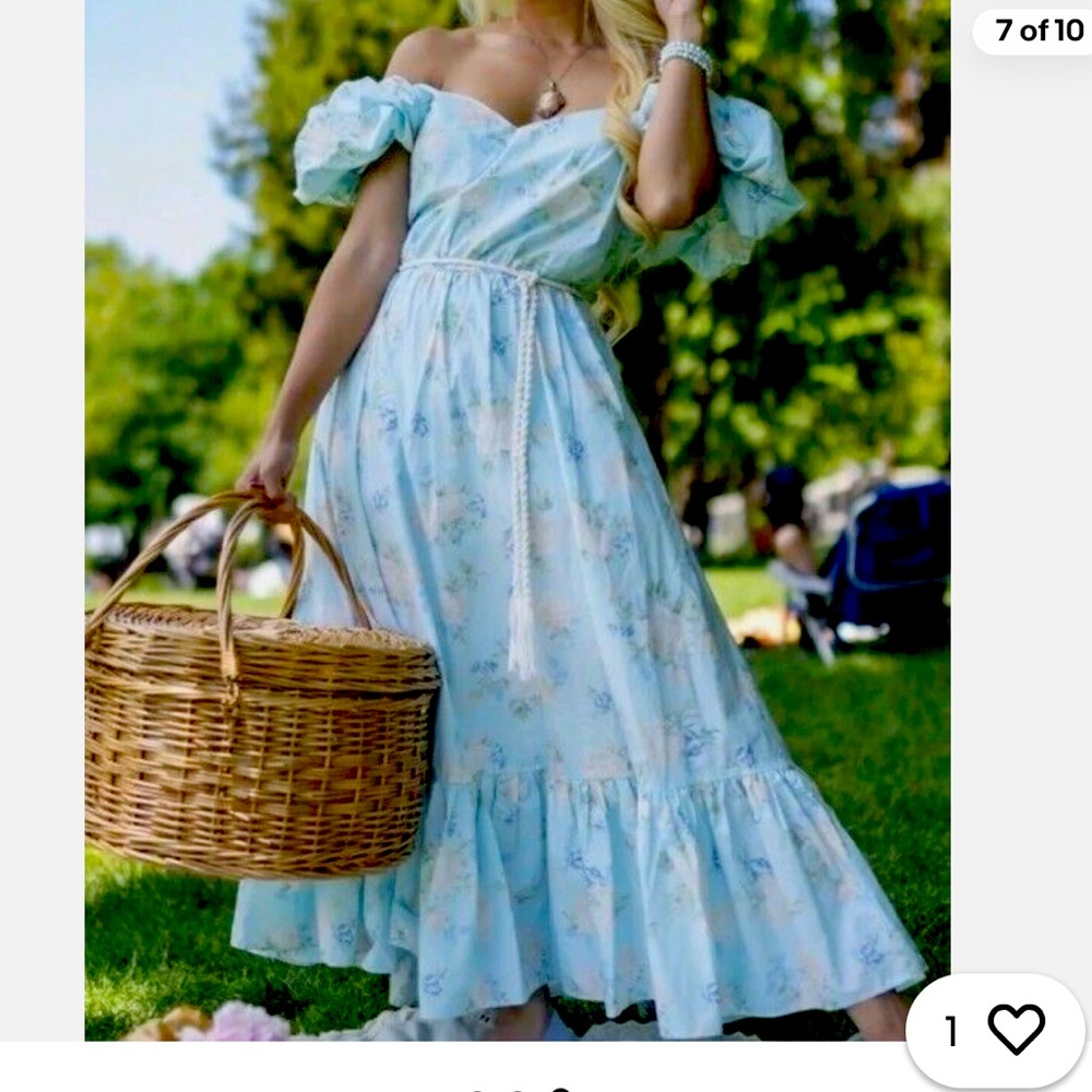 LoveShackFancy x Target Estelle Dress Puff Sleeve Blue Floral Belted Midi​
